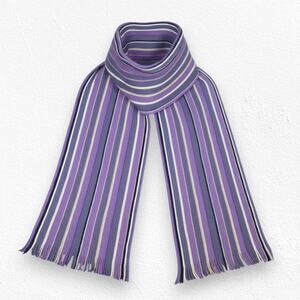 90s Vintage Purple White Striped Rectangle Fringe Wool Blend Ribbed Knit Scarf